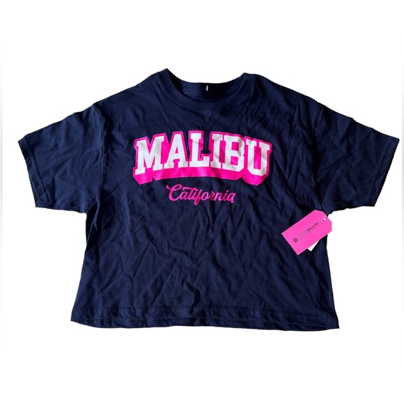 Tops - 💗 MALIBU California Navy + Pink + White Sparkle Crop Top Tee NWT MEDIUM